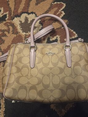 Coach Signature Canvas Satchel with Lavander Leather Trim